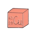 Pink cube-shaped metal brooch with copper chemical element Cu symbol engraving - Cu Chemical Element Style(XZ2284)