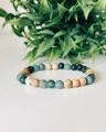 Bracelet zen chinois avec perles en pierre naturelle mates vertes et bleues - 6mm/Image Mate+Ligne Verte+Lave