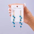 Long tassel drop earrings featuring blue roses and sparkling rhinestones in gold finish - Light Blue Rose (S925 Silver Pin)