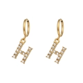 18K gold plated stainless steel letter H earrings with micro-pave white cubic zirconia - Letter H
