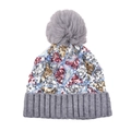 Detalle del gorro de punto con lentejuelas de colores, pompón gris y borde acanalado - Gorro de punto con lentejuelas / Gris