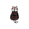 Brown and white striped enamel cat badge pin in a sitting pose with glossy finish - Brown Scarf Cat (QHXZ409)
