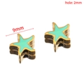 Golden starfish beads with mint green enamel inlay measuring 9mm in width - Star / 2 Pcs/Set / Gold