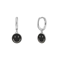 Silver 925 sterling silver hoop earrings with black smiley face charms in minimalist style - 24K / Silver-Black Smile Face (JQH0081-SS-2)