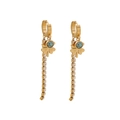 Golden tassel earrings with turquoise stones and crystal accents for women - Four-Leaf Flower Style (E543)