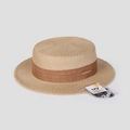 Dettaglio del cappello boater con nastro marrone, carta protezione UV e cordino regolabile - M (56-58cm) / Cammello & Caffè