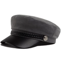 Cappello da marinaio grigio in cotone con visiera in pelle nera e bottoni in metallo - Regolabile / Grigio