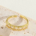 Macro shot of gold adjustable open ring featuring rectangular inlaid clear gemstones - White Zirconia Style (JZ0375-2)