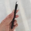 Black matte eyeshadow brush with white bristles for precision eye makeup blending - Short Handle Brush with Logo