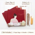Teacher appreciation gift set with red illustrated paper bags and golden ribbons - Size L / Red - Jingye Style