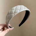 Beige faux leather headband with classic quilted diamond pattern and non-slip lining - Off White