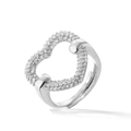 Detailed close-up of adjustable silver ring with hollow heart micro-set with cubic zirconia - White Gold Hollow Out Heart