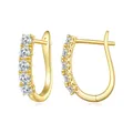 U-shaped S925 sterling silver gold earrings with round white zircon and hollow pattern - 10 Points Moissanite / Gold