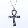Pendente Croce Ankh in argento con rilievi geroglifici egizi e catena metallica - Ciondolo Croce di Ankh (Senza Catena) (B0925)
