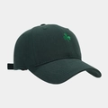 Close-up of green clover embroidery on dark green cotton canvas baseball cap - Adjustable / Dark Green