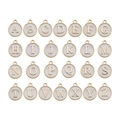Set of 26 white enamel round alphabet charms with gold finish for DIY jewelry - Letter A / Round / White