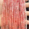 Polished pink strawberry quartz cylinder loose beads for DIY jewelry making - 4x13mm Tube/Strand / Synthetic Watermelon Red