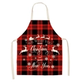 Christmas apron with red and black plaid pattern featuring Santa Claus and reindeer print - A16-Red Black Plaid New Year Wishes