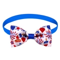 Detail of adjustable blue pet bowtie with festive Independence Day firework patterns - Festival Firework Hotdog Print