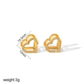 Golden double-layer heart earrings with zircon pave setting, size 14.5mm by 13mm - Heart Style (TE6898-HT)