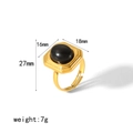 Gold plated stainless steel ring with black oval agate and adjustable open band - Gold Retro Black Gemstone Open Ring (TR4207)