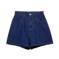 Pantalones cortos vaqueros de tiro alto azul oscuro con cintura elástica y costuras - XS / Pantalón Azul Oscuro