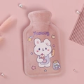 Pink plush hot water bottle with cute white rabbit and Yummy lettering in soft fleece cover - Pink - Small Cheese Rabbit