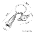 3D rocket and Saturn planet keychain in silver metal with precise size dimensions - X-1343 Rocket and Saturn