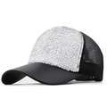 Detail of silver sequins on black mesh baseball cap with curved brim and breathable back - Adjustable / Silver White Sequin (JX-380111)