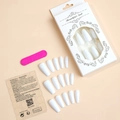Dettagli set unghie finte bianche lunghe a ballerina con lima e 24 adesivi biadesivi - Stile Bara Lunga Bianco Puro Lucido (XC-60-15)