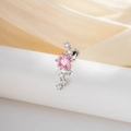 Silver screw-back cartilage stud earring featuring a sparkling pink star and clear crystals - Pink Star Meteor Style (A888-2)
