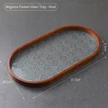 Oval retro wooden tray with begonia flower embossed glass base 37.5x20.5cm - Oval - Glass
