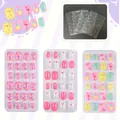 Kids press-on nail set featuring donut and flamingo patterns with 3 sheets of jelly glue - Flamingo Tropical Fruit Style (03)