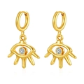 Minimalist gold evil eye hoop earrings with clear round crystal stone for women - Winking Eye With Rhinestones (MS-674) / 2.0*8 / Gold