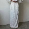 Jupe longue blanche ornée de franges et de paillettes pour les soirées et fêtes - S / Blanc