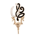 Vintage gold-tone brooch featuring black and white enamel knot design with ornate relief - Gold Vintage Knot Black and White Enamel Brooch (QT1210 Gold)