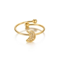 Adjustable gold open ring featuring a sparkling zircon-encrusted crescent moon charm - Style 16 - Shimmering Moon