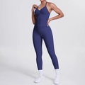 Dunkelblaues zweiteiliges Yoga-Set mit V-Ausschnitt Top und High-Waist Sportleggings - Dunkles Marineblau