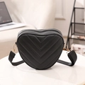 Black heart-shaped crossbody bag with V-quilted faux leather and gold zipper - Black