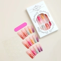 Set unghie finte extra lunghe trapezoidali con sfumatura arancione rosa viola e onde - Sfumatura Arancione Rosa Viola Motivo a Onde Bianche (XB-81-65)