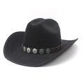 Detail of wool western cowboy hat with turquoise and silver diamond metal ornaments - Black
