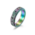 Anillo giratorio de acero inoxidable arcoíris con estrellas lunas y acabado mate - US 8 / Colorido