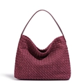Woven leather shoulder bag vintage burgundy underarm handbag large capacity stylish - Burgundy