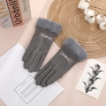 Women's warm gray fleece gloves with cute cat embroidery and plush cuffs for winter - One Size / Heart-Grey (Plush Lined)
