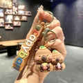 Cute brown capybara silicone keychain with lettered strap and double animal charms - B199-4 Baby