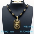 Men's punk lion head pendant with black hematite beads and gold accents on a mannequin - Gold Color (KN200093-KJX)