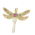 Macro detail of a dragonfly pendant with colorful zircons and gold plated finish - Colored Zircon White Enamel Tail Dragonfly Style (36)