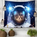 Detail showing high-definition astronaut cat print on polyester wall tapestry - Color 5-Cat Astronaut