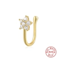 Golden S925 sterling silver nose cuff featuring a sparkling flower-shaped gemstone design - Gold Flower Shape
