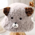Süßer Plüsch-Fischerhut aus grauem Kaninchenfell-Imitat mit Ohren im Leoparden-Look - M (56-58cm) / Grau